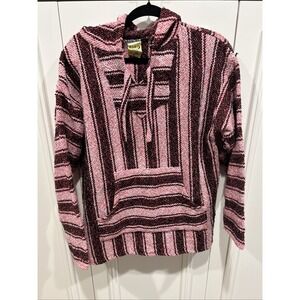 Vintage Frank's Textiles  Baja Hoodie Mexican Blanket Poncho Surfer Size XL Pink